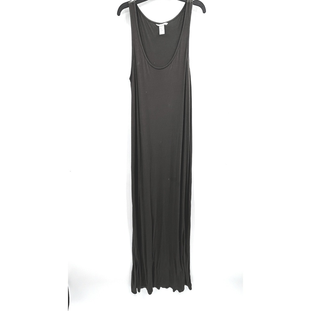 HM Basic Women Medium Dark Olive Brown Sleeveless Scoop Neck Jersey Maxi Dress - Picture 2 of 6